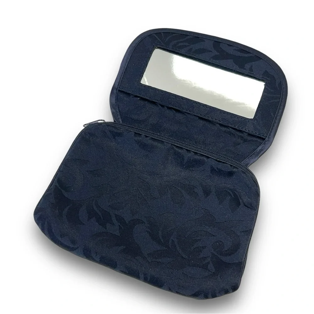 DIOR Midnight Blue Damask Cosmetic/Jewelry Bag Gold Tone Logo